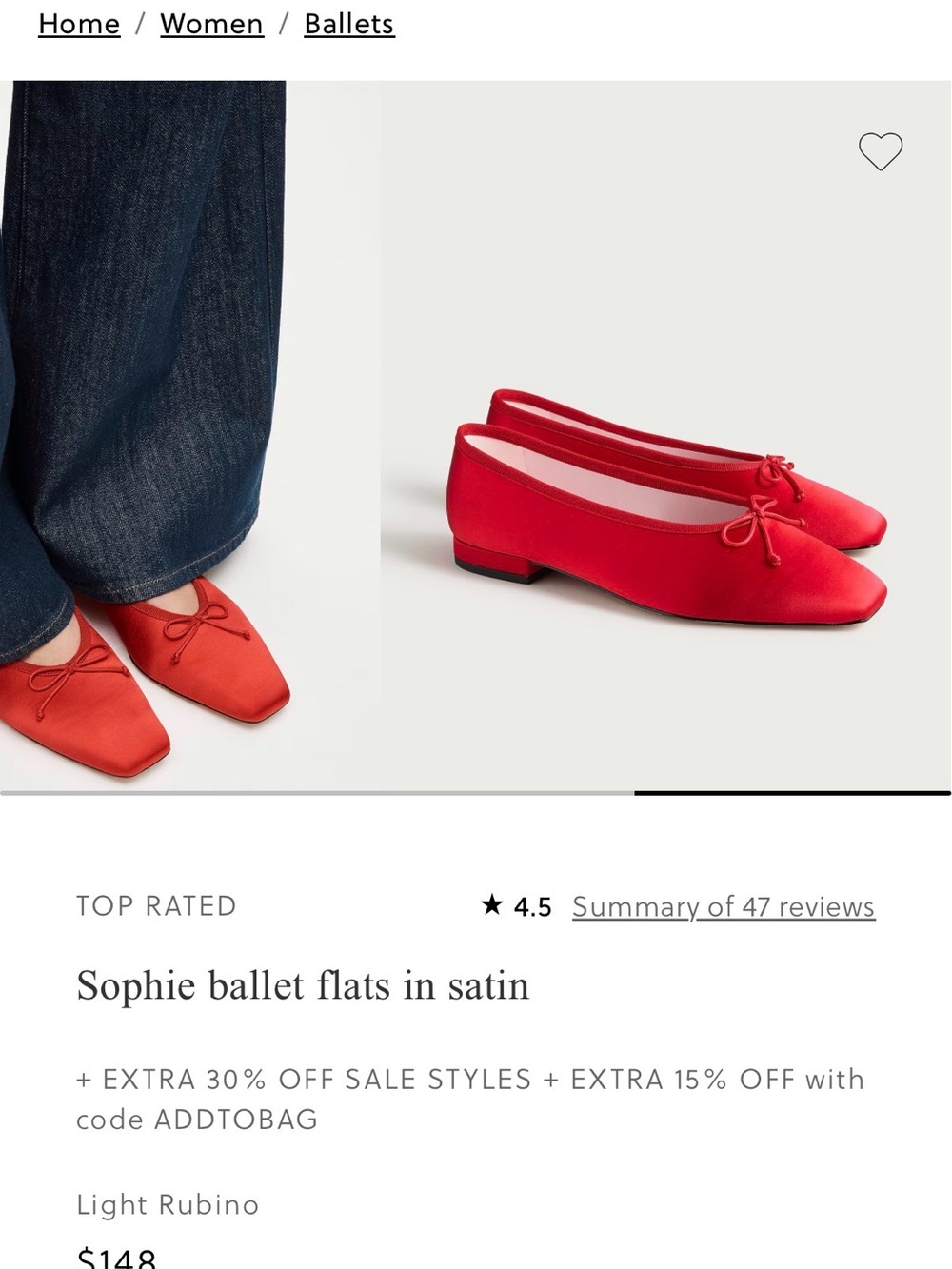 J. Crew Satin Sophie Ballet Flats in Light Rubino Red